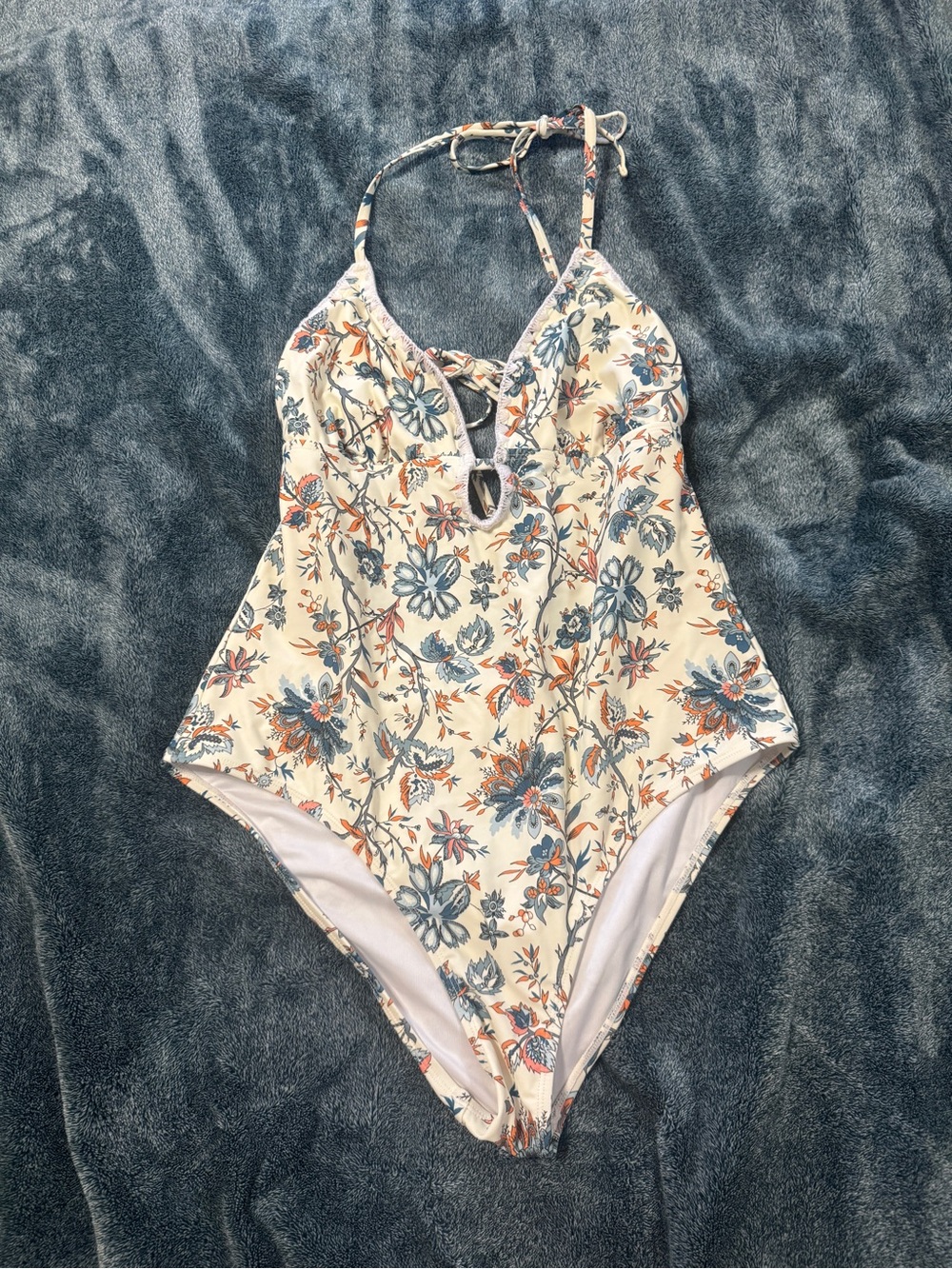 Cupshe Cream Floral One-Piece Swimsuit with Blue & Orange Accents